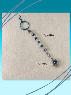 Genuine Opalite crystals and Hamsa key chain